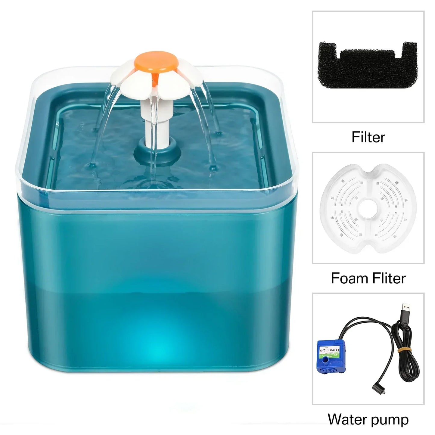 Fuente, bebedero de agua para gatos con iluminación LED